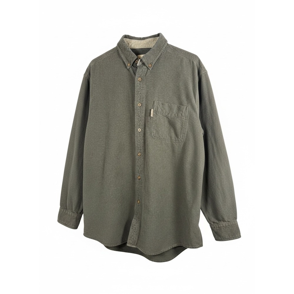 Woolrich Button Down Shirt Brushed Cotton Chamois Flannel Heavy Brown Green